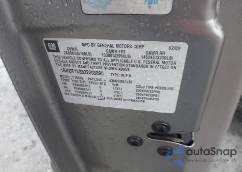 2002 GMC Envoy Slt z USA, uszkodzony, nr VIN 1GKDT13S522393890